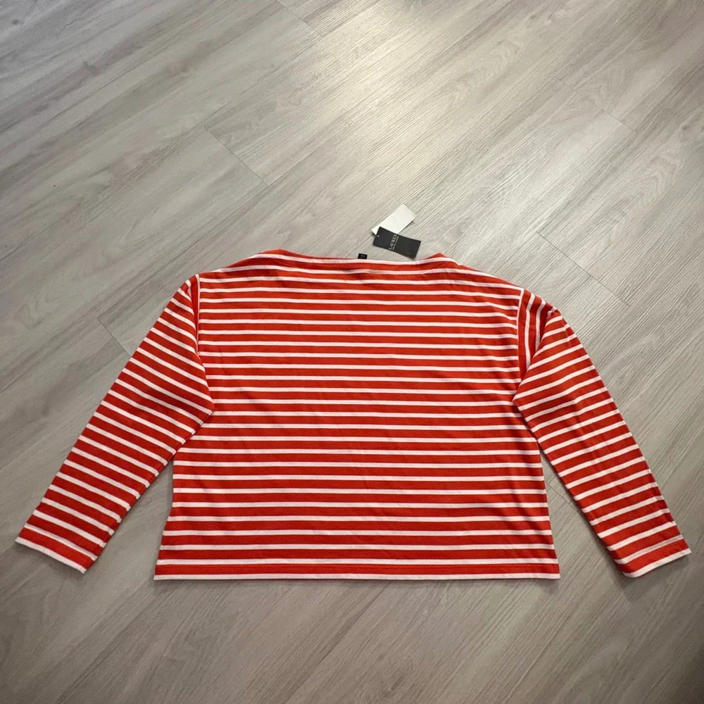 Lauren Ralph Lauren Top Women Orange White Boat Neck Nautical Long Sleeve XL NWT - Picture 5 of 16
